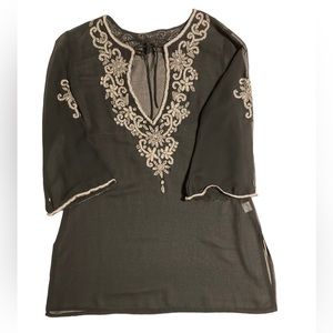 Anthropologie Solitaire by Ravi Khosla Sheer embroidery blouse